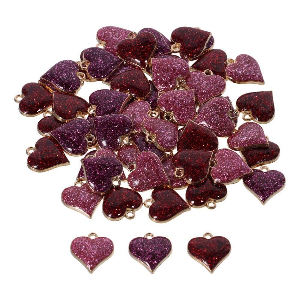4261 60 Pcs Heart Alloy Charms Glitter Mini Heart Pendants for DIY Jewelry